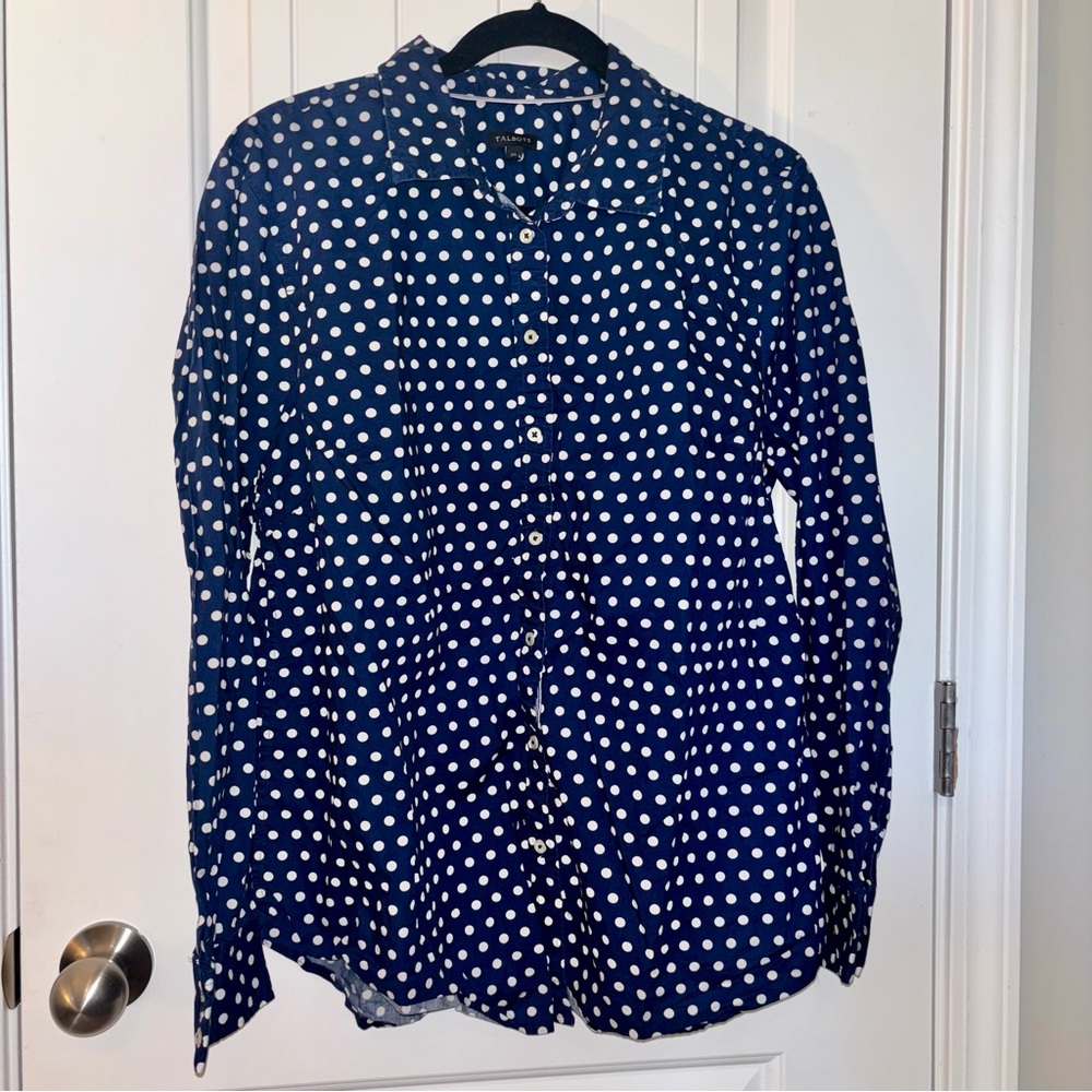 Talbots Blue and White Polka Dot Shirt